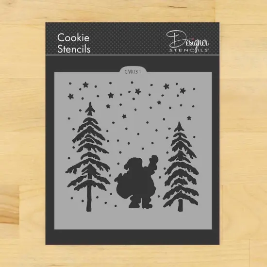 Nighttime Santa Cookie & Craft Stencil | CM031 by Designer Stencils | Cookie Decorating Tools | Baking Stencils for Royal Icing, Airbrush, Dusting Powder | Craft Stencils for Canvas, Paper, Wood | Reusable Food Grade Stencil {1}