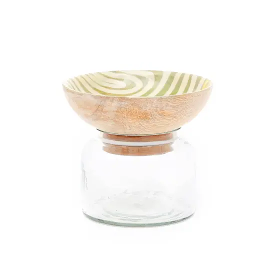 Glass Nut Jar with Wooden Bowl-Shaped Lid &ndash; Stylish Storage for Nuts and Snacks-350 ML {1}