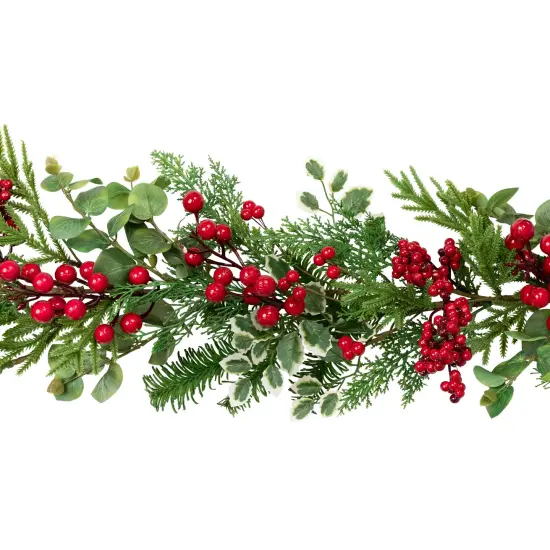 Northlight Mixed Pine, Cedar and Berries Artificial Christmas Garland - 5' - Unlit Green {5}