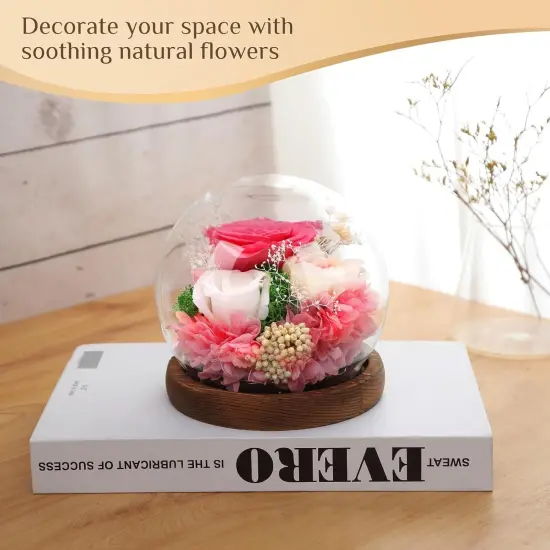 Preserved Flowers,Rose in Glass Dome with LED Light, Gifts for Her, Women, Mom,Grandma,Girlfriend, Wife- Style4 {5}