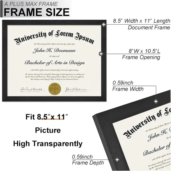 Black 8.5 x 11 Frame, Engineered Wood Frame with Wood-grain for Display 8.5 by 11 Document Award Certificate Wall and Tabletop - 1 Pack/Black/8.5x11 {3}