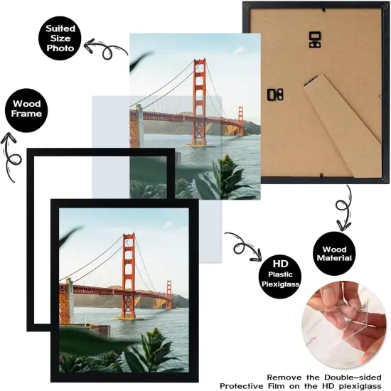 5.5x8.5 Picture Frame Black for Wall Hanging or Tabletop, 5.5 x 8.5 Frame Composite Wood Wall Gallery Photo Frame, Black {3}