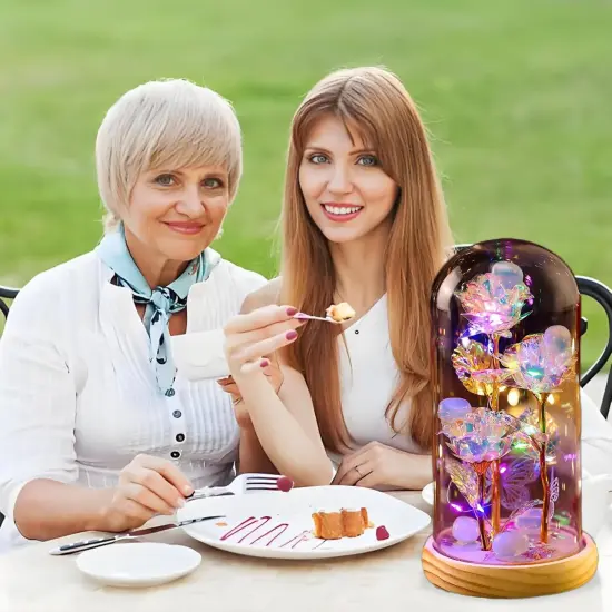 Rainbow Rose Birthday Gifts for Women,Galaxy Glass Flower with Healing Crystals,Light Up Rose in A Glass Dome,Gifts for Mothers Day,Anniversary,Valentines {5}