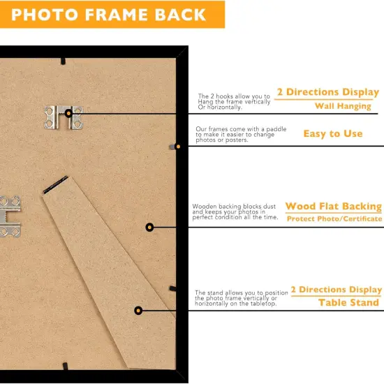 8.5x11 Picture Frame Black for 8.5 by 11 Document Certificate Diploma, Wood 8 1/2 X 11 Certificate Frame for Wall and Tabletop, Black {2}