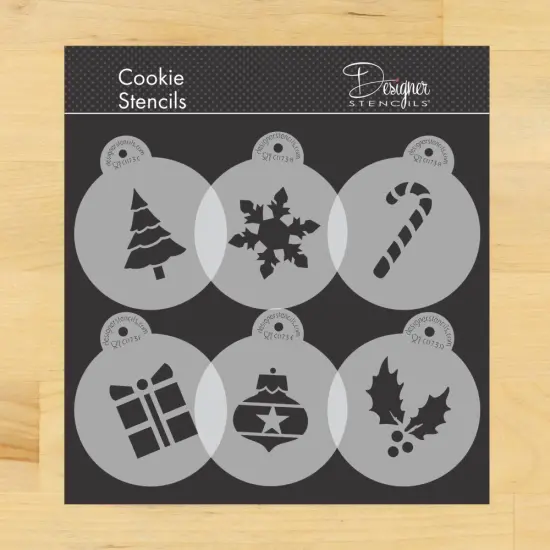 Holiday Cupcake and Cookie Stencil Tops | C073 by Designer Stencils | Cookie Decorating Tools | Baking Stencils for Royal Icing, Airbrush, Dusting Powder | Reusable Plastic Food Grade Stencil for Cookies | Easy to Use & Clean Cookie Stencil {1}