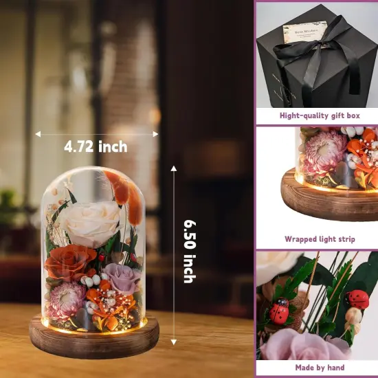 Forever Flowers with Symbolic Ladybugs: Preserved Flowers Gift for Women-Romantic Table Centerpiece-Valentines, Anniversary, Mom Gifts for Her-Flowers for Delivery Prime (Orange) {5}