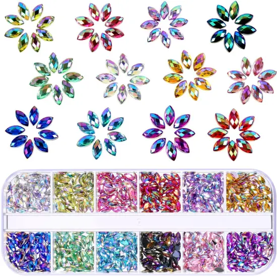 1200 Pieces 12 Colors Shiny Rhinestones Horse Eye Rhinestones Flat Back {1}