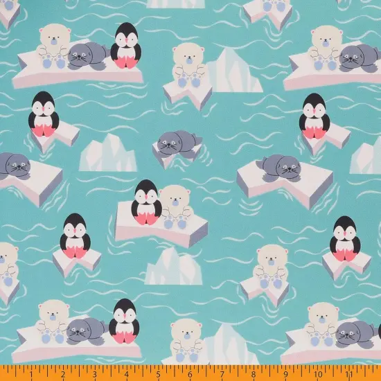 Mook Fabrics Buddies Printed PUL Fabric [60 in. Wide] - By The Yard Polar Buddies Ocean {3}
