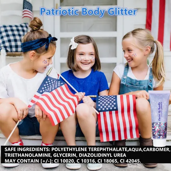 Go Ho Red White and Blue Body Glitter,Patriotic Pride Face Glitter Gel {4}
