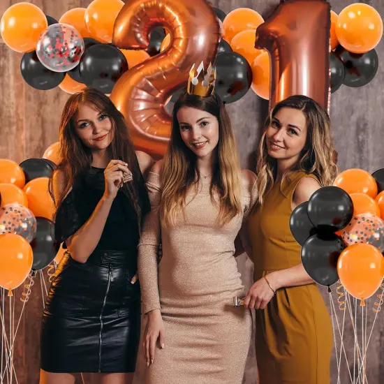 60pcs Black Orange Balloons, 12 inch Orange and Black Confetti Halloween {3}