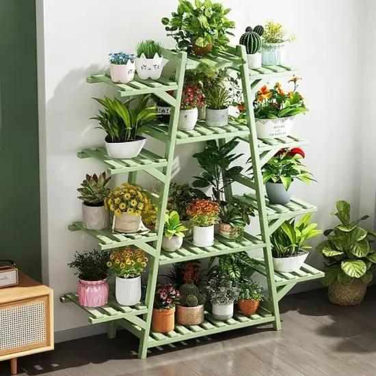 Indoor Outdoor Wood Triangular Flower Pot Plant Stand {3}