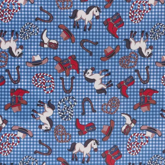 Mook Fabrics Littlest Rodeo Printed PUL Fabric [60 in. Wide] - By The Yard Denim {1}