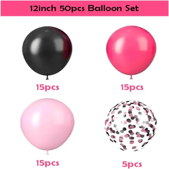 50pcs Balloons 12 Inch Hot Pink Black and Glitter Confetti Balloons {2}