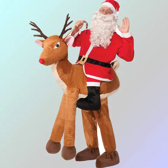 Santa Ride-A-Reindeer Adult Costume with Hat Jacket and Plush Reindeer Legs {1}