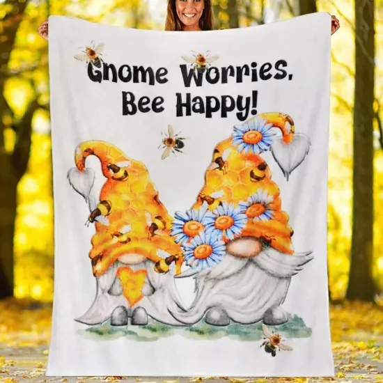 Soft Cozy Gnome Worries Bee Happy Throw Blanket 60''x50'' {3}