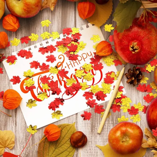 600 Pcs Fall Thanksgiving Confetti Maple Leaf Table Scatter Foil Confetti {5}