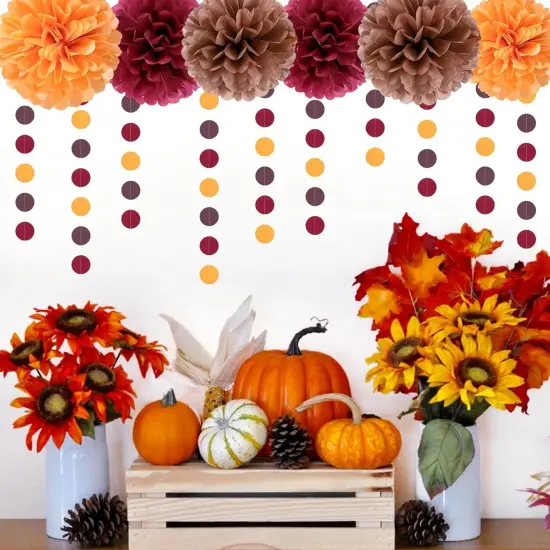 Brown Burgundy Orange Party-Decorations - 23pcs Fall Autumn Thanksgiving {4}