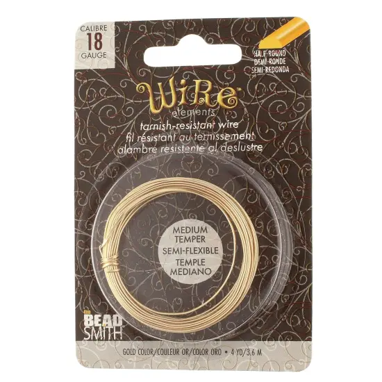 The Beadsmith Half-Round Craft Wire - Wire Elements - Medium Temper - 18 Gauge, 4 Yard Coil - Gold Color - Beading Wire Used for Jewelry Making, Wire Wrapping, and Other DIY Arts & Crafts {1}