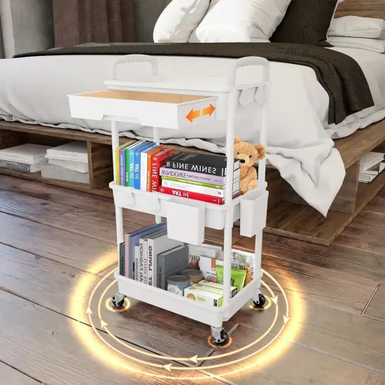 3 Tier Rolling Utility Cart with Drawer-Utility Cart Made of Multifunctional Storage Organizer {3}