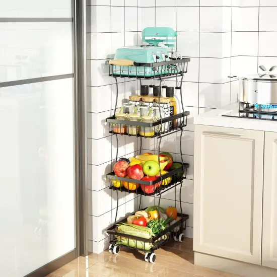 4 Tier Slim Stackable Metal Wire Basket Cart,ruit Vegetable Storage Basket for Kitchen {5}