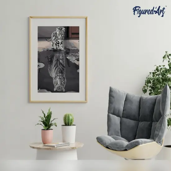 Figured'Art Paint by Numbers for Adults with Frame Kitten Reflective Tiger 16"x20" - Craft Art Painting DIY Kit Canvas Already Stretched on a Wooden Frame {4}