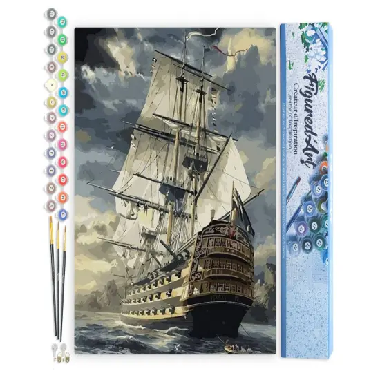 Figured'Art Paint by Numbers for Adults Ocean Galleon 16"x20" - Craft Art Painting DIY Kit Rolled Canvas without frame {1}