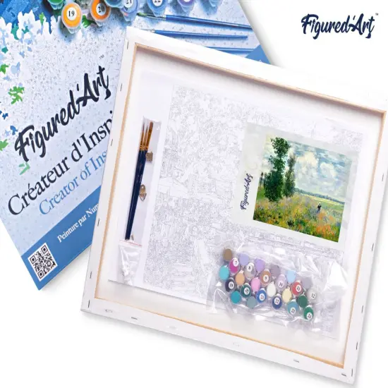 Figured'Art Paint by Numbers Kit for Adults with Frame Monet Field of Poppies 16"x20" - Craft Art Painting DIY Kit Canvas Already Stretched on a Wooden Frame {5}
