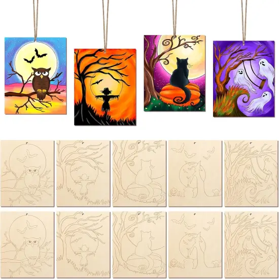 10PCS Large Halloween Unfinished Wood Crafts to Paint for Adults Kids {1}