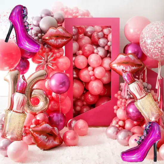Lip balloon lipstick foil Lady high heels decoration (Hot Pink) {2}