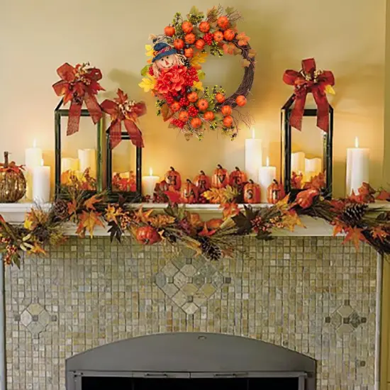 Fall Pumpkin Wreath with Scarecrow and Berries - 20 Inch {3}