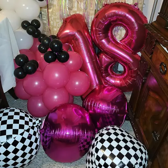 12Pcs Hot Pink Round Foil Balloons(Hot Pink) {3}