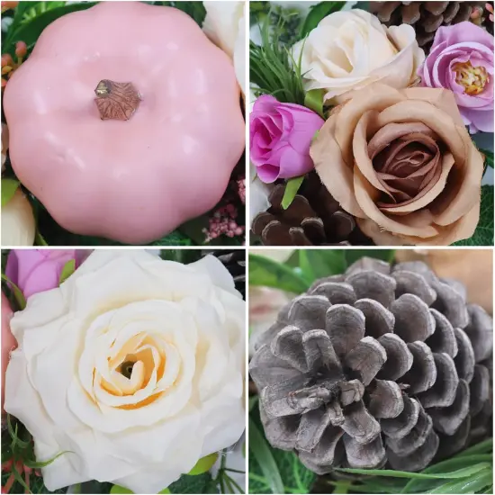 24 Inch Large Autumn Fall Wreath with Pink Pumpkins (Pink) {3}