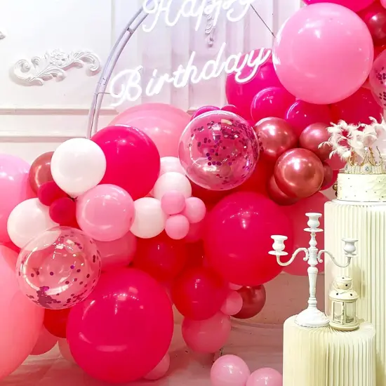 150pcs Hot Pink and White Confetti Balloons (Pink) {4}
