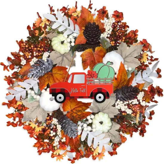 22 Inch Autumn Fall Wreath with Pumpkins {5}