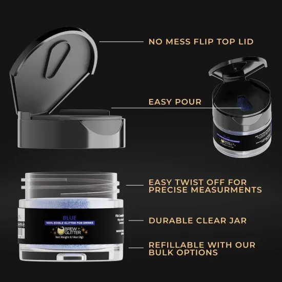 Brew Glitter - Blue Edible Drink Glitter (4g, x1 Flip-Cap Jar) for Beer, Cocktails and Beverages {5}