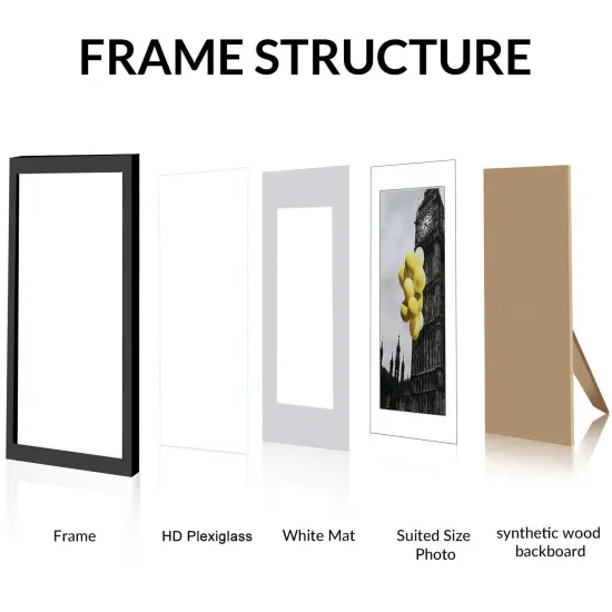 8x10 Picture Frame Set of 6, Display Pictures 5x7 with Mat or 8x10 Without Mat for Tabletop Display and Wall Mounting, Black {4}