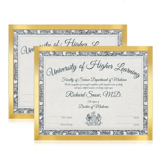 8.5x11 Picture Frame Gold(2 Pack), 8.5 x 11 Picture Frame for Wall Decoration, Classic Gold Minimalist Style Suitable for Decorating Houses, Offices, Hotels {1}