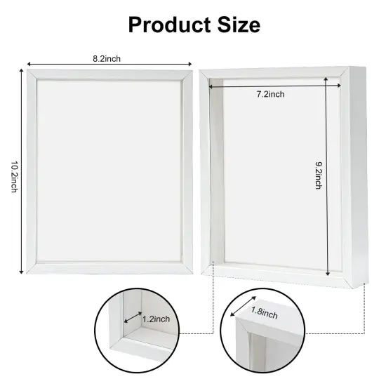 8x10 White Wooden Shadow Box Frame Memory Box, MDF Wood with Tempered Glass, 1.8 inch Depth Display Box for Collages Collections Mementos Awards Medals Photos (White) {5}