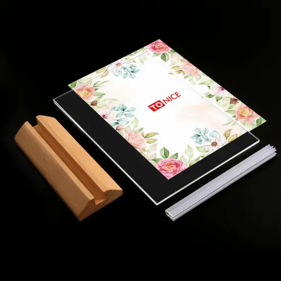3 Pack 5x7 Acrylic Sign Holder T Shape Clear Acrylic Double Sided Frames with Wood Base Table Menu Display Stand Flyer Display (Optional 8.5x11/5x7 Inch L/T Shape) {5}