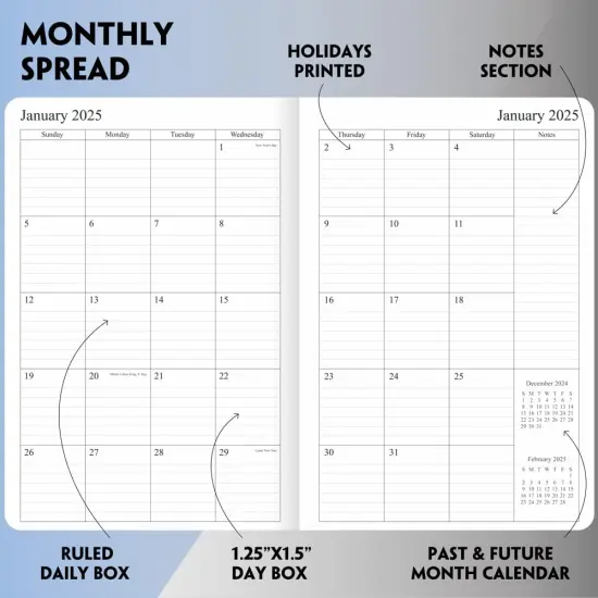 2025 Planner - Weekly and Monthly Planner Jan 2025 - Dec 2025, Holidays, Contacts and Notes Pages, Vegan Leather Cover, Elastic Closure, 5.5&rdquo;x8.25&rdquo;, Grey {5}