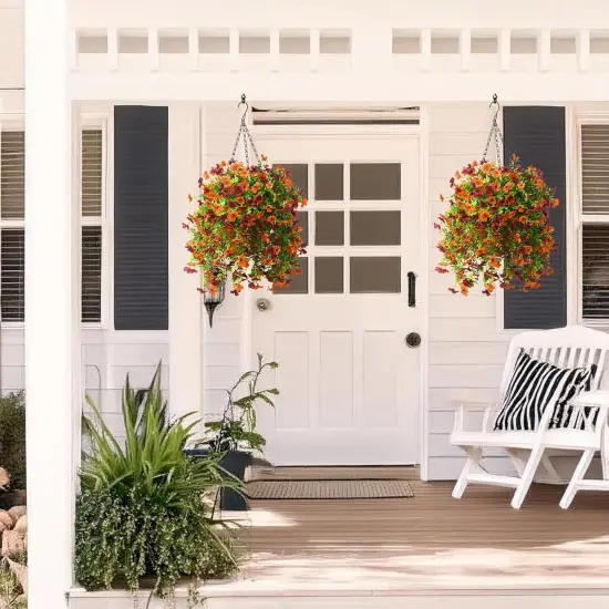 Artificial Hanging Flowers Plants for Outdoor Fall Decoration, 2PCS Faux Silk Daisy UV Resistant Look Real for Outside Home Indoor Planter Porch Window Yard Autumn Decor(Orange Brown) {5}