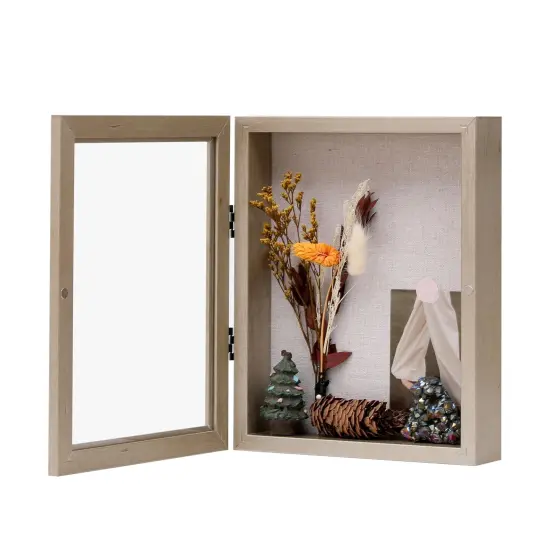 8x10 Shadow Box Frame with Linen Back, Wood Glass Display Case for Medals, Photos, Memorabilia, Awards - Pins Included- Champagne {2}