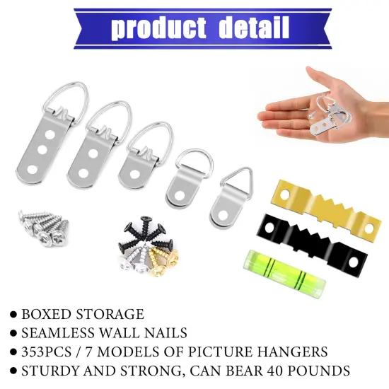 353PCS Picture Hanging Kit,Picture Hangers Heavy Duty Picture Hanging Hooks with Screws,Picture Frame Hooks Heavy Duty Picture Framing Supplies Kit for Picture Hanging(7 Types) {5}