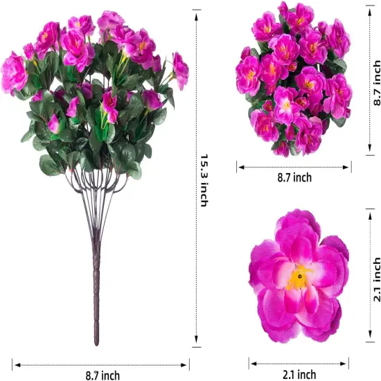 Artificial Faux Outdoor Flowers Plants for Outside Summer Decoration, Fake Silk Fuchsia Camellia UV Resistant Realistic for Planter Porch Patio Balcony Garden Home, 3 Bundles {5}