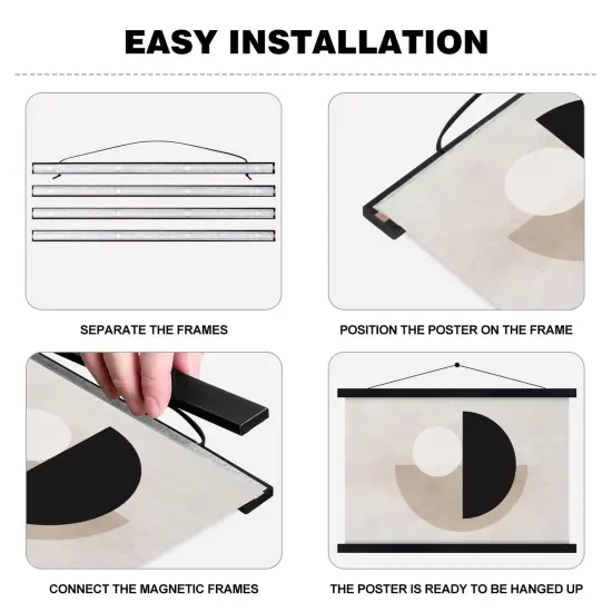 4 Pack 8x10 8x12 8x18 Poster Frame, Magnetic Light Wood Frame Hanger for Photo Picutre Canvas Artwork Art Print Wall Hanging (4 Packs, 8", Black) {5}