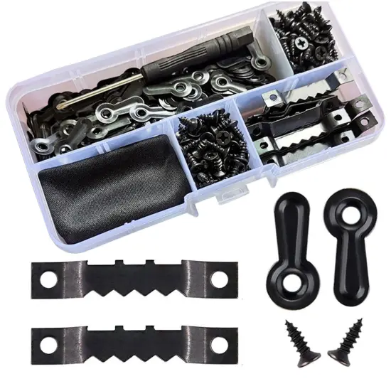 Amerlery 100 Pieces Frame Picture Turn Buttons and 25 Pieces Sawtooth Picture Frame Hanging Hangers Double Hole with 150 Pieces Screws for Hanging Pictures, Photos, Drawing {1}