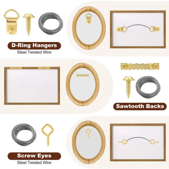 350PCS Picture Hanging Kit, Heavy Duty Photo Frame Hangers with Sawtooth Hardware, D Rings, Nails, Level, Screws, Steel Wire for Picture, Painting, Mirror, Wall Art Mounting {5}