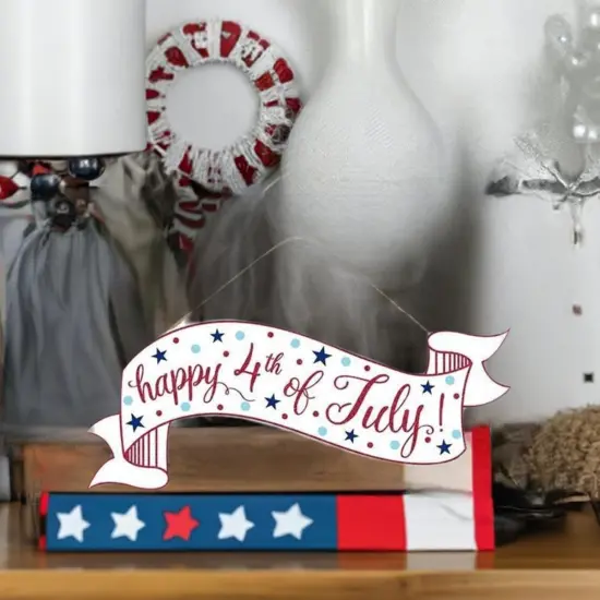 15" Wooden Banner Sign: Happy 4th of July {4}