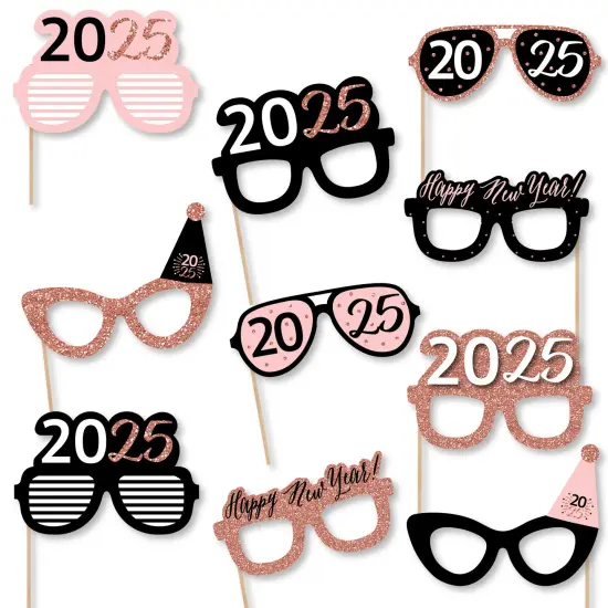 Big Dot of Happiness Rose Gold Happy New Year Glasses - Paper Card Stock 2025 New Year's Eve Party Photo Booth Props Kit - 10 Count {1}