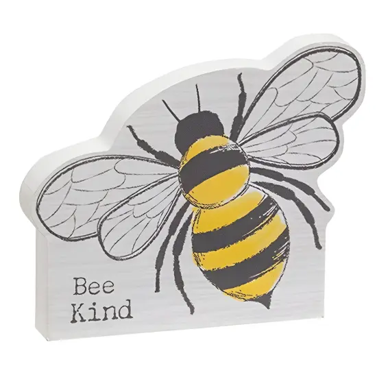 Bee Kind & Bee Grateful Wooden Sitters Rustic Arched Spring Decor Blocks with Bumblebee Art - Asstd. 2 {4}
